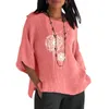 Women's Blouses Women Summer Cotton Top Fashion Tshirt Round Collar Mid Long Sleeve Jacquard Casual Loose Tunic Tee