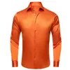 Herrklänningskjortor Hi-Tie Orange Plain Silk Mens Lapel Långärmskjorta Mjuk blus för manlig formell casual bröllopsföretag överdimensionerad