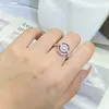 Cluster Rings In Round Full Diamond Encrusted Red Zirconia Ring For Women 925 Stamp Fashion Wedding Party Jewellery Gift Wholesale