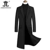 Autumn and Winter Boutique Woolen Black Gray Classic Solid Color Thick Warm Men's Long Wool Trench Coat Male Jacket 240122