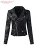 Aelegantmis Casual PU Leder Jacke Frauen Klassische Zipper Kurze Motorrad Jacken Dame Herbst Winter Grundlegende Leder Mantel Schwarz 240124