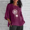 Women's Blouses Women Summer Cotton Top Fashion Tshirt Round Collar Mid Long Sleeve Jacquard Casual Loose Tunic Tee