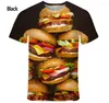 Camiseta masculina moda hambúrguer batatas fritas impressão 3d camiseta e verão feminino casual tops de manga curta