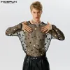 Men's T Shirts Men Shirt Mesh Transparent Sequins Sparkling O-neck Long Sleeve Camisetas Streetwear Sexy 2024 Party Tee Tops S-5XL INCERUN