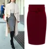 Jupes 1set taille haute jupe genou longueur gaine taille serrée chaude haute coupe slim couleur unie midi pour les femmes automne hiver