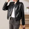 Lautaro Black crop leather jacket women zipper long sleeve Designer cropped jacket Plus size fashion clothes for women 6xl 7xl 201030