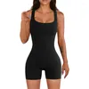 Shapers pour femmes Body à col carré Shaperwear Femmes Yoga Rompers Entraînement Côtelé Sans manches Sport Romper Tummy Control Body Combinaison