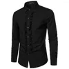 Vestido masculino camisas plissado detalhe camisa formal retro medieval estilo real com retalhos lapela colarinho fino ajuste para desempenho