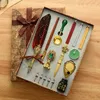 Antieke Veer Kroontjespen Kit Retro Houten Kroontjespen Set Klassieke Lakzegel Stempel Kit voor Kalligrafie Kunst Woorden Geschenken 240123