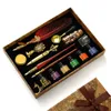 Antieke Veer Kroontjespen Kit Retro Houten Kroontjespen Set Klassieke Lakzegel Stempel Kit voor Kalligrafie Kunst Woorden Geschenken 240123