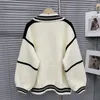 Women's Knits Knitted Cardigan Coat White Color Full Sleeves V-Neck Jackets Sweater Streetwear Jumper Tops Clothing