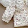 Vestes automne hiver fille enfants Plus velours épaissir dentelle Lotus col manteau bébé imprimé fleuri haut écossais enfant coton