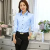 Kadın bluzları 8 boyutunda beyaz çizgili kontrast patchwork uzun kollu düğme yakalı resmi ofis Korean vintage fit kadın gömlekleri üst