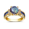 Unik Mystic Topaz Gold Ring för kvinna med sten 8*8mm runda stora cocktailringar fest lyxdesigner smycken födelsedagspresent 240119