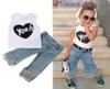 Moda malucha dzieci kamizelka dla dziewczyn top 2pcs T -koszulka dżinsowe spodnie dżinsowe stroje ustawione ubrania popowe 15Y5395807