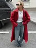 Trench-coat Long en Faux cuir rouge pour femmes, taille Slim, dos, manches hautes, vestes en Faux cuir solides, Streetwear pour dames, 240122