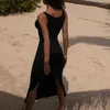 Vestidos casuales Mujeres Correas Jersey Negro Blanco Maxi Slim Fit Trendy Sexy Alta Calidad Sin mangas Hendidura Sundress Streetwear