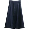 Skirts TIYIHAILEY 2024 A-line Long Mid-Calf Skirt Women Elastic Waist Winter Autumn VintageBrown Black Thick Linen