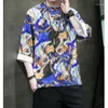 Roupas étnicas 2024 verão estilo chinês camisas masculinas sinicismo impresso vintage hanfu camisa gelo seda o-pescoço para homens dial fivela