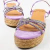 Sandals Purple Suede Espadrilles Sier nouée en ramias nouée calices Raffia Plateforme Boucle de boucle