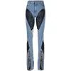 Jeans Womens Designer dünne schwarze blau gespleißte mittlere Taille lässige weibliche weibliche Denimhose in voller Länge