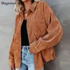 Cotton Casual Corduroy Blouse Women Strip Oversized Women Shirt Jacket Vintage Button Pocket Loose Fashion Blouses Tops 17787 240130