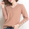 Damestruien 2024 Spring herfst Solid Color Fashion V-Neck Lange Mouw Knitting Sweater Vrouwen Casual Loose Chique All-match pullovers tops