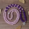 Strand OAIITE 8mm Pink Crystal Bracelet Female Lotus Pendant Wrapped 108mala Amethyst Reiki Energy Necklace Jewelry