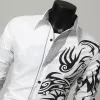 Homens moda masculina manga longa estilo europeu tatuagem dragão impresso camisa silm fit camisa 4 cores