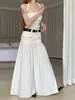 Skirts Women White Long Denim Patchwork For Female Pockets Casual A-Line High Waist Midi Skirt 2024 Summer Autumn SK101