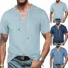 Camisas casuais masculinas masculino sólido decote em v manga curta denim borla camisa tops blusa t para homens pacote masculino