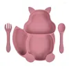 Bols Bébé Souple Silicone Sucker Bol Assiette Bavoirs Cuillère Fourchette Ensembles Vaisselle Antidérapante Plats D'alimentation Pour Enfants Portable Ménage