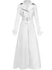 Nerazzurri Spring Runway White Long Leather Trench Coat for Women Long Sleeve Elegant Luxury Fashion Womens Coats Designer 240129