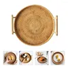 Dinnerware Sets Portable Woven Meal Basket Kitchen Storage Baskets Rattan Plate With Handle Birthday Gift Tray Retro Fruit