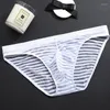 Cuecas masculinas sexy briefs respirável cintura baixa malha roupa interior bulge bolsa verão fresco