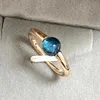 6mm Simple Round Ring Starry Sky Style Ring Blue Crystal Ring for Women Fashion Jewelry Party Gift 240123
