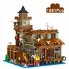 Creative Micro Fisherman Cabin Wharf Wooden House Model Building Buildings View Fishing Village Bricks Assemble Toy Kid Gift 240124