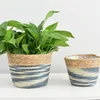 Palha tecelagem flor planta pote cesta de vime rattan vaso grama plantador roupas sujas armazenamento jardim 240131