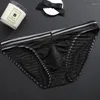 Cuecas masculinas sexy briefs respirável cintura baixa malha roupa interior bulge bolsa verão fresco