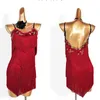 Scenkläder 2024 Red Fringe Women Latin Dance Dress Sexig backless slip cha samba Rumba tunga tofsar danskläder adl124