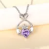 Chains Personalized Design Pendant Necklace Women's Anniversary Accessories Heart Shaped Purple Zirconia Unique Mother's Day Gift