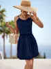 Casual Dresses Frill Trim Spaghetti Strap Mini Dress Women Sleeveless Tiered Layer Knot Loose Summer Cami