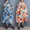 Party Dresses 2024 Summer Art Irregular Print Large Size Shirt Dress Vintage Single Breasted Loose Fashion Slim Style For Women Z2098