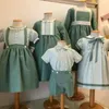 Spaanse Babykleertjes Kinderen Broer Zus Bijpassende Outfit Jongens 2 Stuks Set Meisje Jurk Meisjes Groene Rok Pak 240127