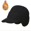 Berets Mens Peaked Knit Hat Winter Warm Fleece Lined Cap Beanie Ear Flaps Work Outdoor Plush Bomber Hats