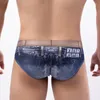 Cuecas juventude denim impresso roupa interior para homens confortáveis ​​menores de algodão meninos bolsa convexa calcinha gay moda grande tamanho