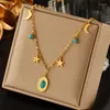 Collier ras du cou CHUANGCHENG Design à la mode tempérament rétro et minimaliste haut de gamme étoile lune ovale Turquoise collier en acier inoxydable