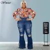 Wmstar grande taille jean femmes moulante Stretch solide poches taille haute mode Denim pantalon évasé en gros goutte 240202