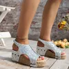 Sandals Gold Silver Glitter Chunky Platform Women Summer Peep Toe Wedges Woman Retro Back Strap Shoes Big Size