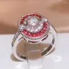 Cluster Rings In Round Full Diamond Encrusted Red Zirconia Ring For Women 925 Stamp Fashion Wedding Party Jewellery Gift Wholesale